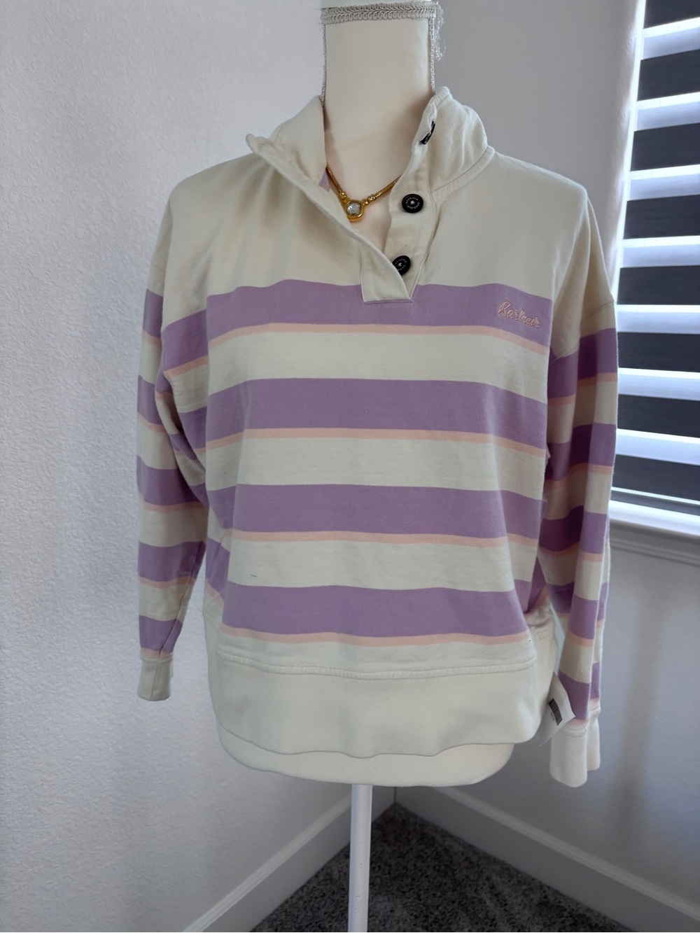 Barbour Cream & Lavender Striped Pullover Sweater